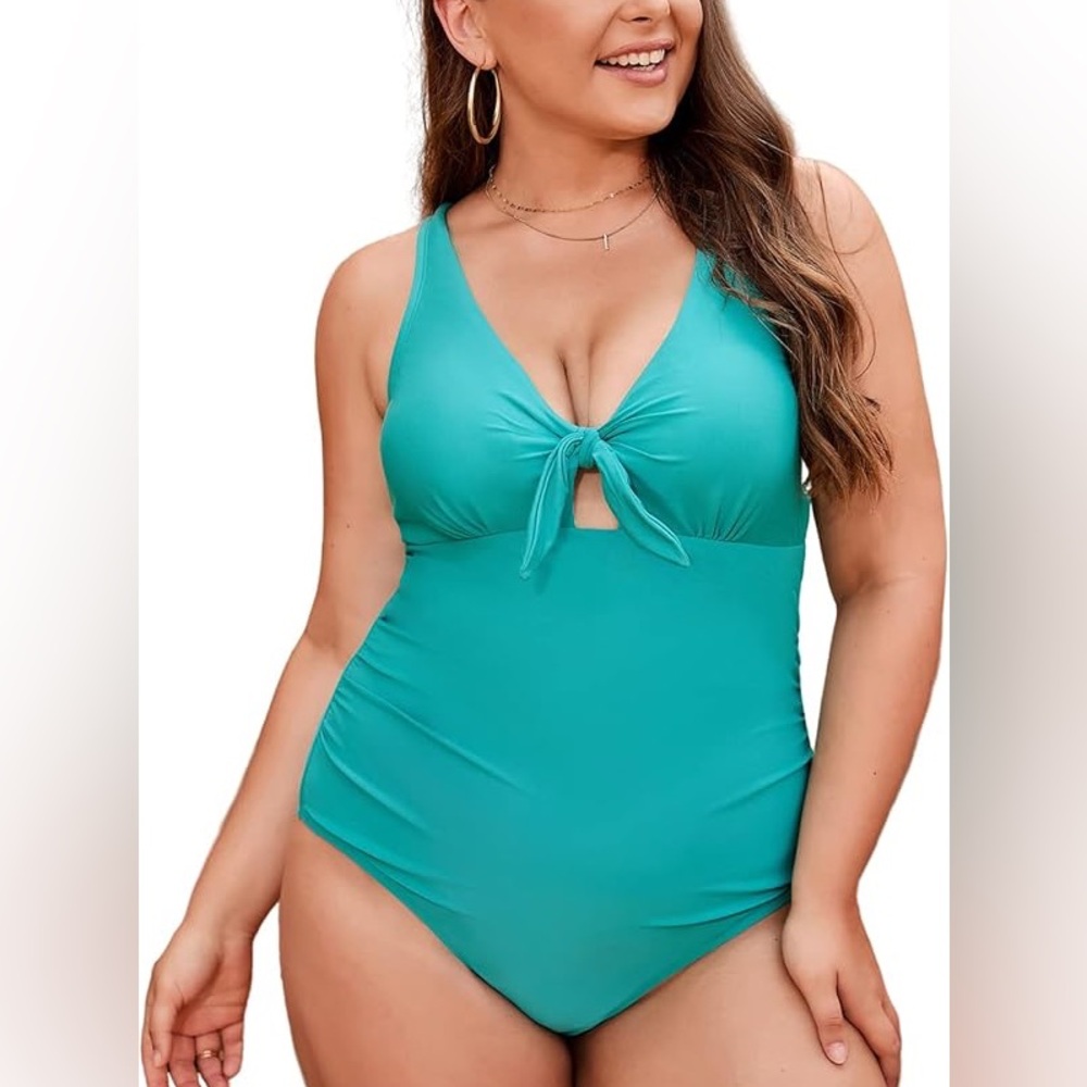 🆕 Cupshe Swimsuit Womens Plus Size 2X Teal Blue One
Piece Bathing Suit NEW NWT